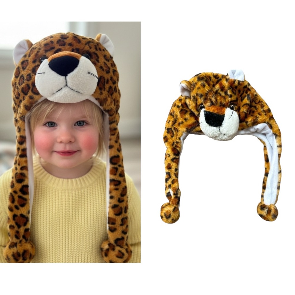 Kids Plush Faux Fur Leopard Cat Animal Winter Snow Hat